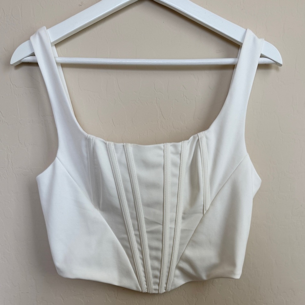 Marthea Cream White Women’s Corset Top Zip Up Women’s Large